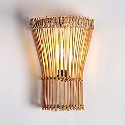 Habere India-All the Cultures Fabricating India Wall Mount Lamp Lights | Bedroom Lights for Walls | Lamps for Living Room Decoration | Rattan Wall Lamp - Semicircular (M: 30 * 21 * 14 cm)-image-68