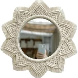 Lachicraft | Macrame Round Mirror for Bedroom Decor Handmade Boho Wall Hanging Aaina for Make Up Dressing and Living Room Party Home Decoration, 17 X 17 Inches, 1 Piece,Style-9-B-image-92