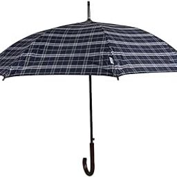 Full Checks 23.5-Inch Wooden Handle Straight Auto Open Umbrella for Men & Women Blue & White Nylon Canopy, Windproof & Waterproof, Elegant Checkered Design-18