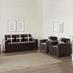 FURNY Lifeona 5 Seater 3+1+1 Fabric Sofa Set for Living Room (Brown)-image-19