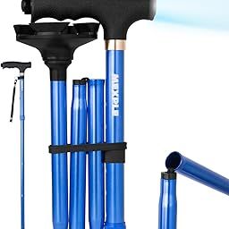 OnyXled Foldable Walking Stick with Built-in LED Torch | 360-Degree Pivoting Quad Base | Lightweight & Adjustable Height | for Old Age Men & Women, Branded Blue-image-24