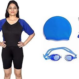 Women's Swimming Half Suit with Swimming 1 Anti Fog Swimming Goggles + 1 Silicone Swimming Cap+ 1 Nose Clip + 2 Ear Plugs-image-91