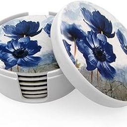Superware | Food Grade Melamine | Coaster Set –Blue Poppy on White (8 Pcs.) | Serveware, Tableware, Stain Free, Glazed Finish-image-32