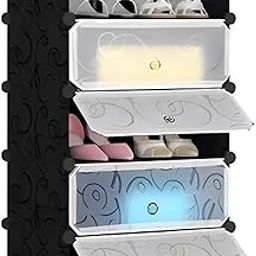Zemic DIY Shoe Rack Plastic Shoe Rack for Home PP Plastic Shelves Household, Shoe Rack with Door Outdoor for Heels/Shoes for Entryway,Hallway,Bedroom Living Room (Black, 5-Shelf-5-Door)-image-67