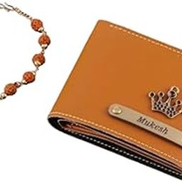 Wallet & Rakhi Combo Gift Set | Customized Rudraksh Rakhi & Personalized Name Wallet (Tan) | Rakshabandhan Special for Brother-41