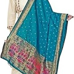 Women's Woven Paithani Banarasi Silk Dupatta/Chunni with Thread Work and Zari Motifs - Fancy Chunni for Women and Girls - Size: 1M x 2.3M in Many Colors-image-96