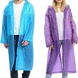 Portable EVA Raincoats for Adults, Reusable Rain Ponchos with Hoods and Sleeves Lightweight Raincoats, 2 Pack-picture-41