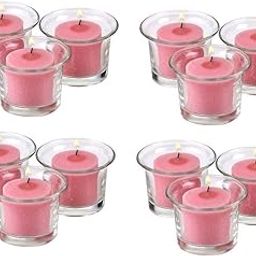 Fyugo Set of 12 Clear Glass Holders and Wax Scented Candles Ideal for Aromatherapy Weddings Party Favors Home Decoration (Pink)-image-10