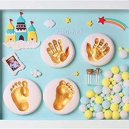 MOMITTLE Baby Handprint & Footprint Preservation Kit with Decorative Wooden Frame | New Born Baby Gifts Set | Baby Products Includes Safe, Non-Toxic Clay & Casting Materials for Foot & Hand | Ocean Blue-image-12