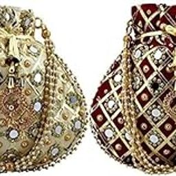 Designer White Gold Maroon Potli Combo Matka Potli Women Potli Handbags-36