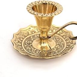 Skywalk Hand Crafted Metal Brass Candle Stand With Handle, Art,Perfect For Home Decoration And Gifting Size-3 Inches, Gold-image-2
