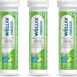 Wellfa Gut Strong Pre & Probiotic For Gut Health Supplement for Men & Women Improves Digestion and Immunity Effervescent Tablets, Green Apple & Mint Flavor (Pack of 3)-20