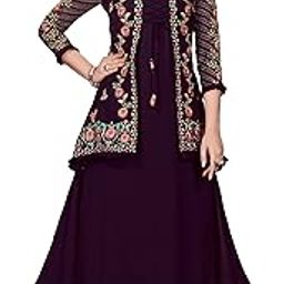 Women's Faux Georgette Semi Stitched Top With Faux Georgette Jacket Solid Flared Top Dress Material (Gown)-image-48