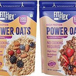 FIT & FLEX High Protein Ready To Eat Oats, Baked Peanut Butter Chocolate & Honey Oats, Zero Refined Sugar, Gluten Free & Preservative Free - As Seen on Shark Tank India - (400 g Each) Assorted Combo Pack of 2-12