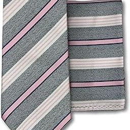 Classic Grey & Pink StripedNecktie & Pocket Square Set-image-2