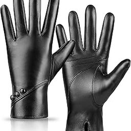 MAGILINK Genuine Sheepskin Leather Gloves For Women, Winter Warm Touchscreen Gloves Thinsulate Lined Driving Motorcycle Glove, Black, Medium-image-51