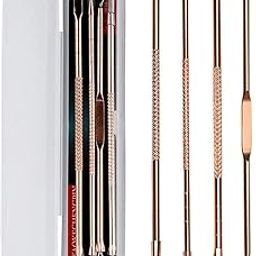 SKINPLUS 4Pcs Blackhead Pimple Golden Remover Tools for Face Professional Extractor Tweezers Kit for Remove Acne Pimple Comedown Extractor, Black Heads Removing on Face Removal-0