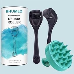 BHUMLO Derma Roller For Beard Hair Skin Face 540 Titanium.25Mm - Self Care Gifts Facial Skin Care Tools, Hair Scalp Massager Shampoo Brush With Soft Silicone Bristles Comb Scrubber-14