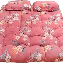NEXTGO Mattress Queen Bad Siz Foldable Lightweight Guest and Bachelor Tufted Ruyi Gadi with 2 Pillow and Zipper Cover Travel Cotton Blend Pink Multi Colour (G,M,R, 5 X 6,5)-29