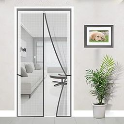 LifeKrafts Fiberglass Mosquito Screen Door Net Curtain with Magnets (205x100 cm, Grey)-11