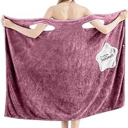 HOUSSE Wearable Spa Bath Towel for Women | Soft, Cozy Wrap with Snap Closure | 110 x 140 cm (Wine_White)-picture-11