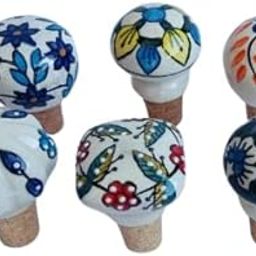 CONNECTING INDIA Handicrafts Ceramic Wood Wine Stoppers || Cork Bottle Sealer Beer Stopper Wine Cap || (Design & Color As per Availibility) Multicolored - Pack of 6-image-32