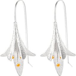 Vintage Style Lilly Bell Flower Earrings for Girls & Women- 925 Silver Plated Dual Tone Classy, Statement Floral Earrings-image-40