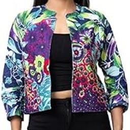 Women's Printed Summer Crop Coat | Slim Fit Cotton Jacket | Lightweight Short Outerwear | Trendy Casual Wear for Daily, Office, Vacation, Street Style, Evening & Party Fashion | Blue-picture-43