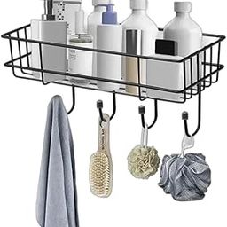 LEAWALL Self-Adhesive Multipurpose Bathroom Rack, Bathroom Shelf Organizer, Wall Mounted Shelf,Bathroom Accessories Towel Holder with 4 Hooks-image-30
