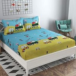 Kids Bedsheet for Queen Size Bed with Pillow Cover and Made of Cotton| Soft & Breathable | Includes 1 Bedsheet & 2 Pillow Covers | Fits Single/Double/Queen-BZAZKC-10-picture-1