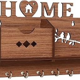 Webelkart Wooden Matte Finish Designer Home Side Wall Shelf, Key Holder with 7 Keys Hooks (Brown)- Home Decor Items, Diwali Decorations Items-29