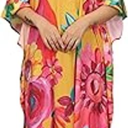 Long Kaftan in Soft Silk with Exclusive Multicolor Floral Digital Print and 3/4th Sleeves Perfect for Resort Wear and Beach Days-image-34