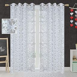 JUPON Heavy Sheer Transparent Net Curtains for Living Room Decoration, (Pack of 2) 4ft x 7ft, White-image-53