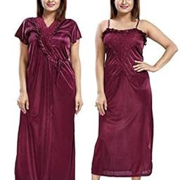 Women's Satin Plain/Solid Nightwear Set Pack of 2-image-11