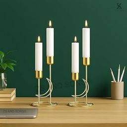 ANASAY Moon Shape Taper Candle Holders Set of 2, Gold Metal, 7 Inch Height, Modern Decorative Design-image-18