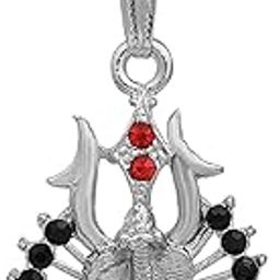 Silver Plated Lord Shiva Trishul Sheshnag Red and Black CZ Studded Locket Pendant Necklace Spiritual Religious Jewelry for Men and Women-image-49