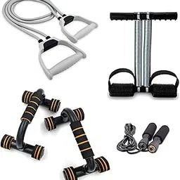 Sixteen Home Gym Exercise Kit 4 in 1 Fitness Combo Set – Tummy Trimmer, Resistance Band, Push Up Bar & Skipping Rope for Men & Women Workout at Home-image-55