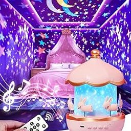 COZIESS Rabbit Night Light Projector Night Light for Kids,6 Projection Themes, 8 Soothing Sounds Remote+360°Star Lights for Ceiling,10 Music+1200mah Projector Girls and Boys Room Decor-30