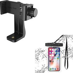 Tripod Mount Adapter 360-Degree Cell Phone Holder with Adjustable Clamp Phone for Smartphones & All Types of Tripods with 1/4 Screw & (Mobile Water Pouch)-28