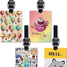 Lentikart 3D Lenticular Luggage Tag Set of 4 | Stamp Sticker + Hot air Ballon + Happy Monster + Hello Racoon Funny Quote | Luggage/Bag/Travel ID Label Tags for Suitcase & School Bags-image-97