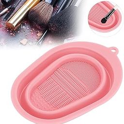 Makeup Brush Cleaner Mat, Foldable Soft Makeup Sponge Cleaning Pad - Silicone Durable Reusable Makeup Brush Cleaning Bowl for Home Travel Makeup Brush, Lipstick Holder Cleaner Mat, Multicolor-16