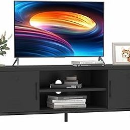 Steehoom TV Stand for 55-60 Inch, Metal Cabinet Modern Mid Century Entertainment Center With Storage, Industrial Media Console Table 2 Cabinet for Living Room, Bedroom, Office (Black)-picture-21