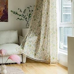 HUESLAND Cotton Curtains 7 feet Long for Door, 1 Bohemian Eyelet Curtain (Door 7 x 4 ft, Green Leaf Floral)-image-6