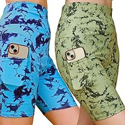 High-Waist Biker Printed Tie Dye Cycling Shorts Workout Yoga Casual with Phone Pockets, Compression Athletic, Slim Fit, Pack of 2-picture-49
