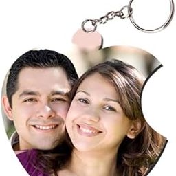 Personalized Apple-Shaped Wooden Keychain & Customized Photo Printed Sipper Water Bottle for Kids | 750ml White Aluminium Bottle | A ONE PRINTING SOLUTION| Pack Of 4-1