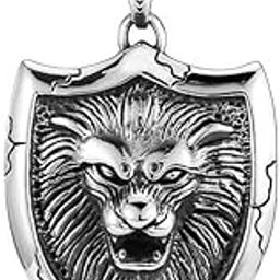 Shield Pendant Gift for Men King Of Lion Pendant Necklace Animal Jewelry Silver Plated Stainless Steel Chain-image-31