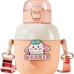 Mayatra's Kids Water Bottle, BPA-Free Sipper with Cartoon Design, 500ml, Leakproof with Carrying Strap, Duck, Bear, Rabbit, Dino Theme (Pink)-8