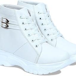 Women's Boots Solid Design Lace Up Comfortable High Heel Casual Boots Outdoor Walking for Girls (Size UK5, White)-25