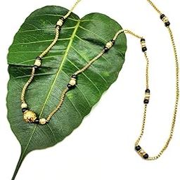 Gold Plated Mangalsutra Women's Pride Dailywear Big Golden Mani Pendant Mangalsutra for Women 32-inch Length White and Black Beads Single Line Layer Long Chain Mangalsutra Necklace-image-53