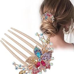 BellaStella 1 Pcs Elegant Rhinestone Flower Hair Comb - Vintage Bling Shining Floral Side Comb - Fashion Styling Tool Jewelry for Women Girls Bridal Wedding (Multi)-50